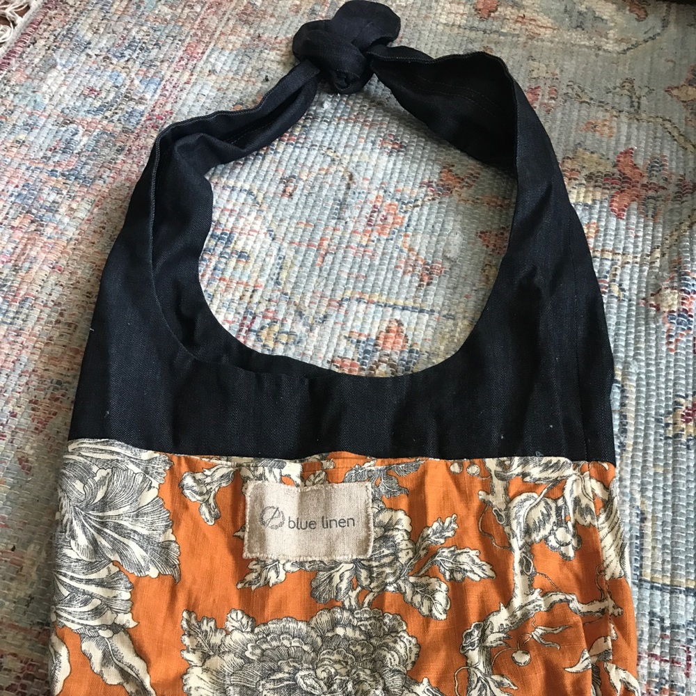 Blue linen tote bag